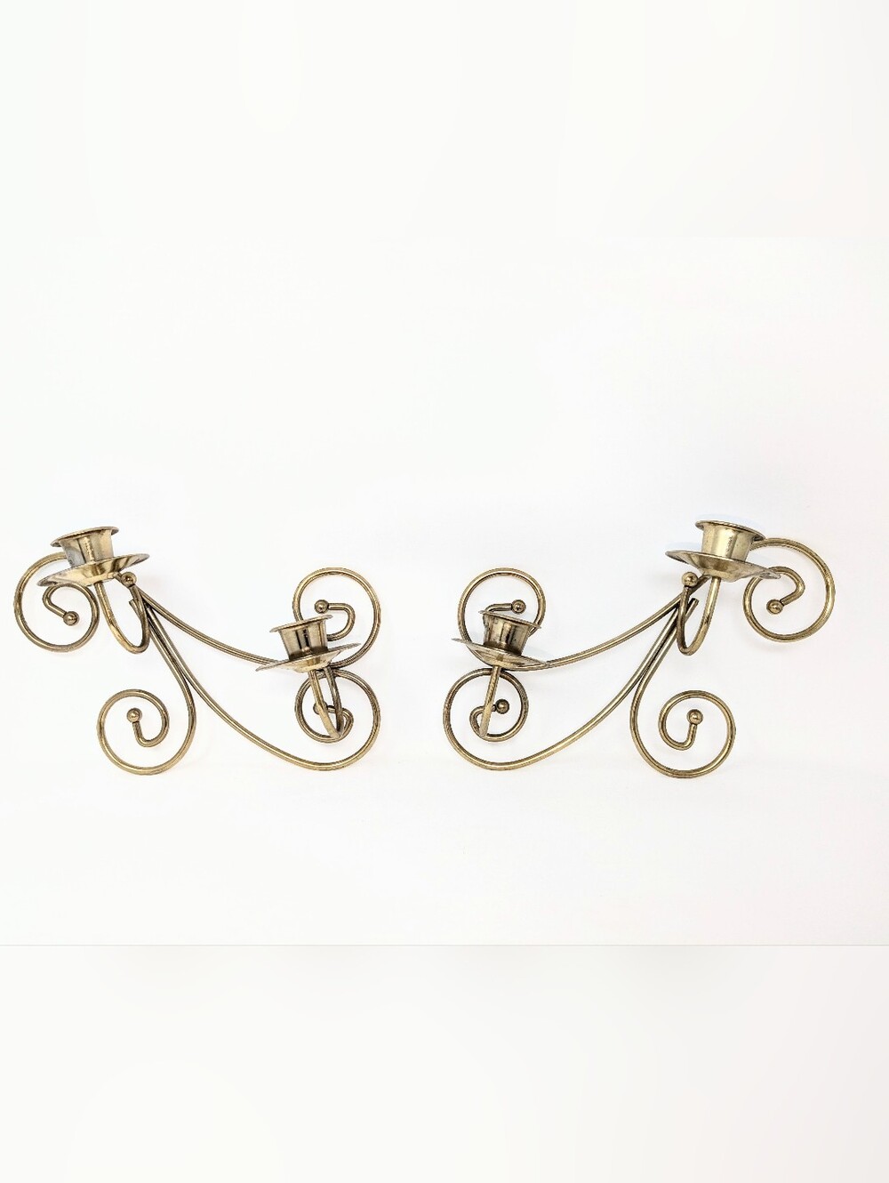 Candle Holder Wall Sconce Pair - Gold Tone Finish